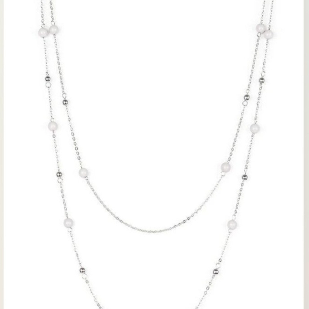 Paparazzi Silver and White Layered Necklace Beach Party Pagent Fashion Jewelry